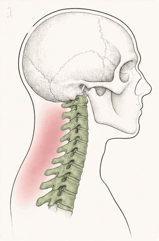 Illustration of the neck and upper spine region